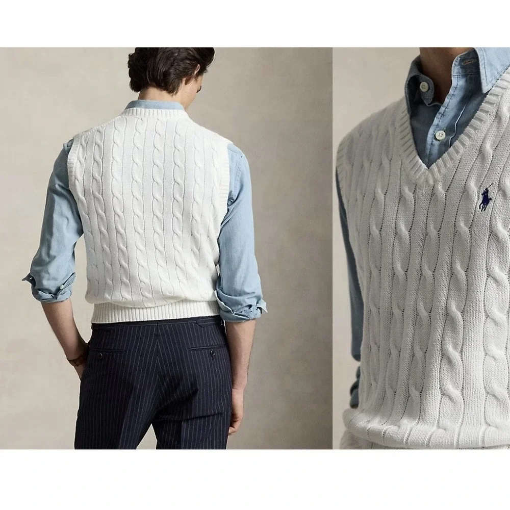 VTG Polo Ralph Lauren Men's Vest  White Sz  Large 100% Cotton